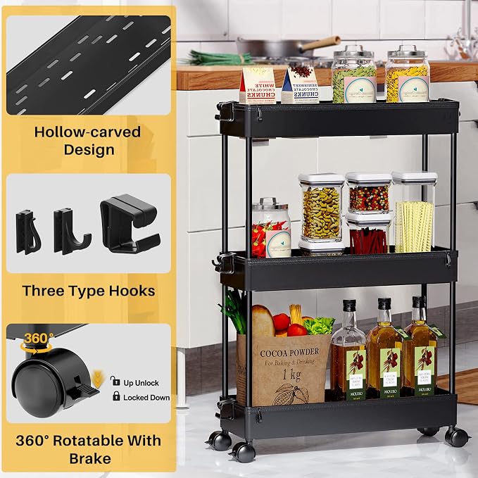 SPACEKEEPER Slim Rolling Storage Cart, 3 Tier Bathroom Storage Organizer - Image 7