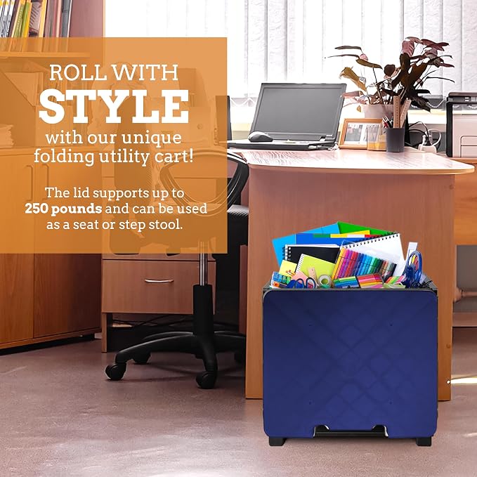 Collapsible Ultra-Slim Pack-N-Roll, 2 Wheel Utility Cart w/Lid Used as Seat up - Image 7