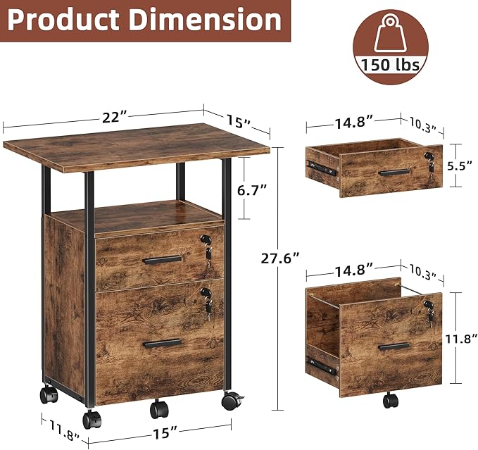 GYIIYUO 2 Wood Drawer Lockable File Cabinet - Image 3