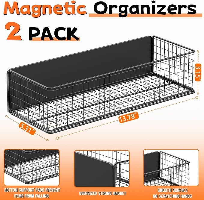 ULIBERMAGNET Magnetic Baskets Fridge Organizers, Large Capacity Metal Wire Mesh - Image 2