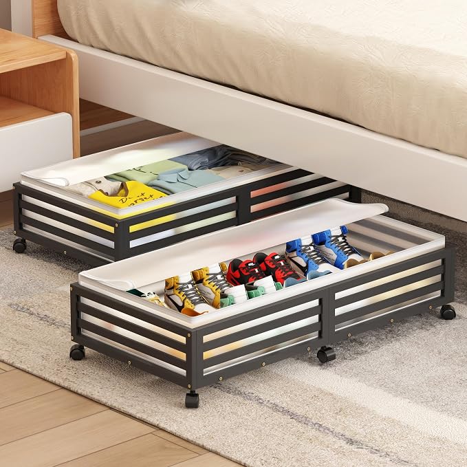 Under Bed Storage with Wheels-Large Bamboo Underbed storage Containers with - Image 7