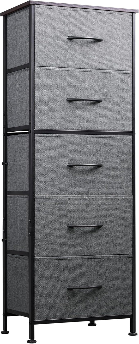 WLIVE Tall Dresser for Bedroom, 5 Drawer Dresser, Dark Grey | 5 vertical fabric by WLIVE