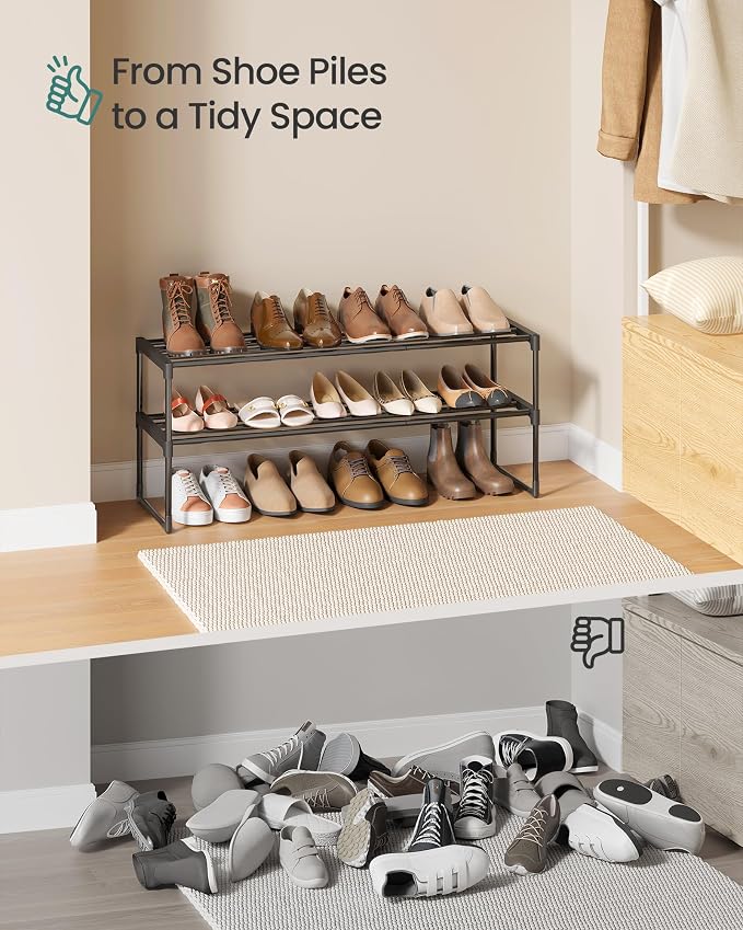 SONGMICS Shoe Rack, 2-Tier Shoe Organizer, Metal Storage Shelf, Upright or - Image 9