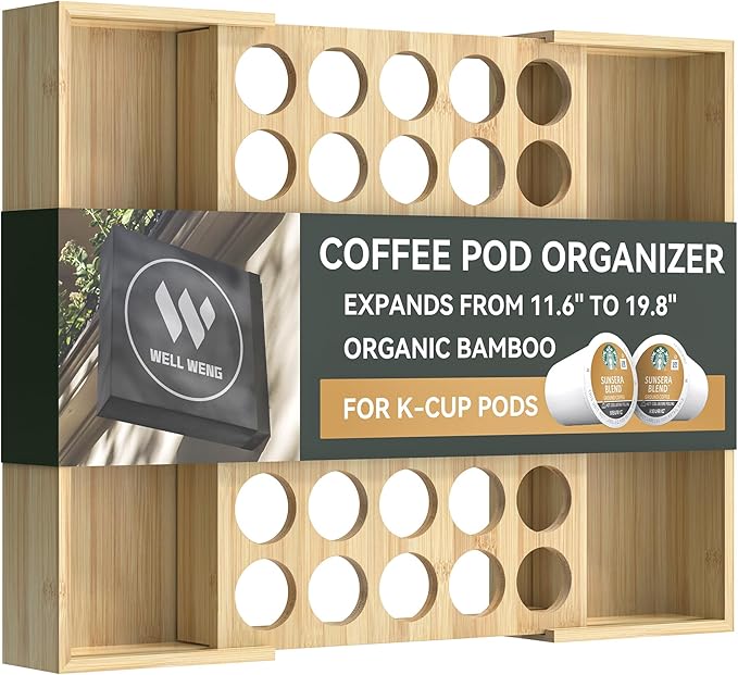 Larger Expandable Bamboo Coffee Pod Holder by WELLWENG
