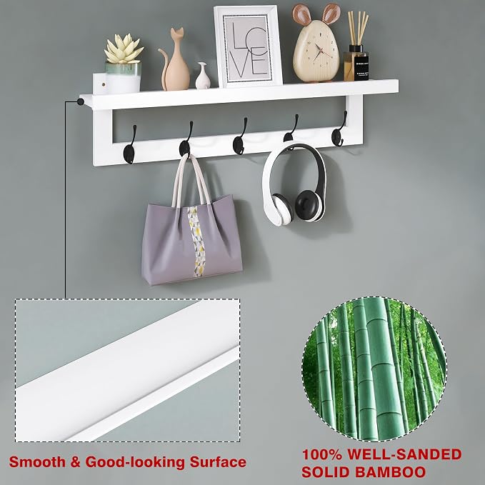 SMIBUY Coat Hooks with Shelf Wall-Mounted, 29.2 Inch Entryway Coat Rack - Image 7
