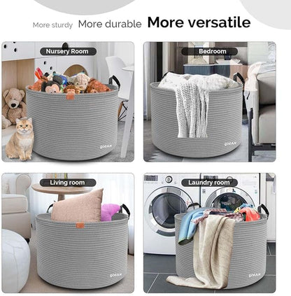 Extra Large Storage Laundry Basket 22" X 22"X 14" Cotton Rope Woven Basket - Image 5