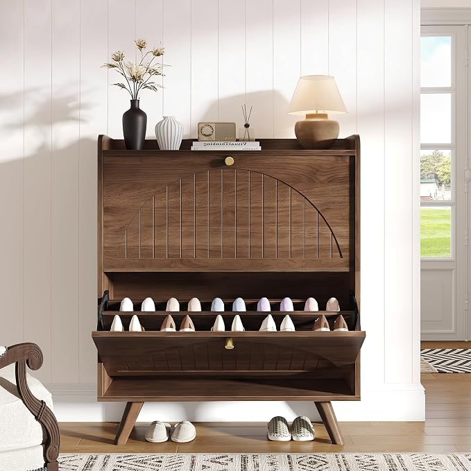 Decofy 37.6” Shoe Cabinet with 2 flip-Down Drawers, 3 Adjustable Levels - Image 8