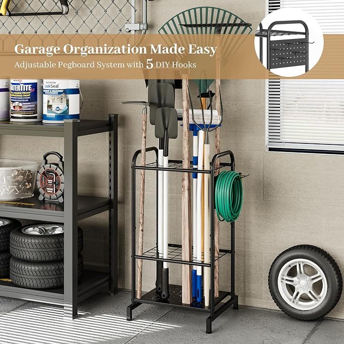 Garden Tool Organizer, Garage Tool Storage Rack, Heavy Duty Metal - Image 7