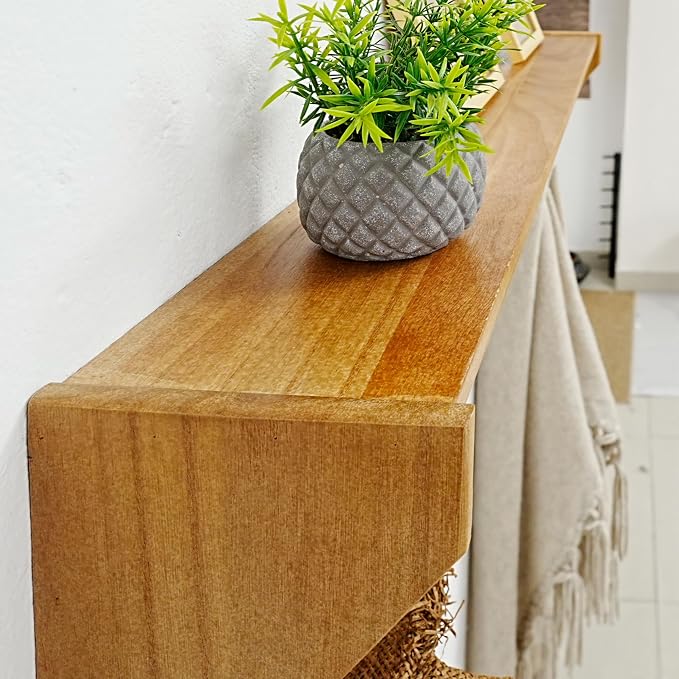 SKOLOO Wall Shelf with Hooks, 24-Inch Brown Coat Rack Wall Mount with Shelf - Image 3