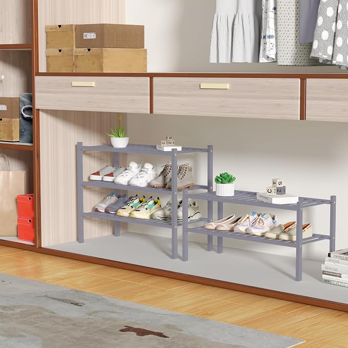 2 Tier Bamboo Shoe Rack for Closet Free Standing Wood Shoe Shelf for Entryway - Image 4