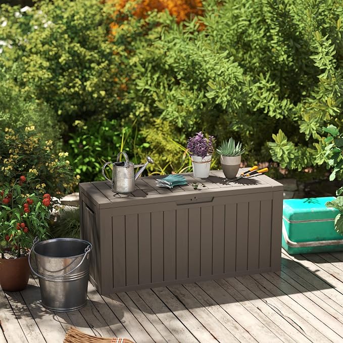 75 Gallon Deck Box, Resin Outdoor Indoor Waterproof Storage Box, Lockable - Image 3