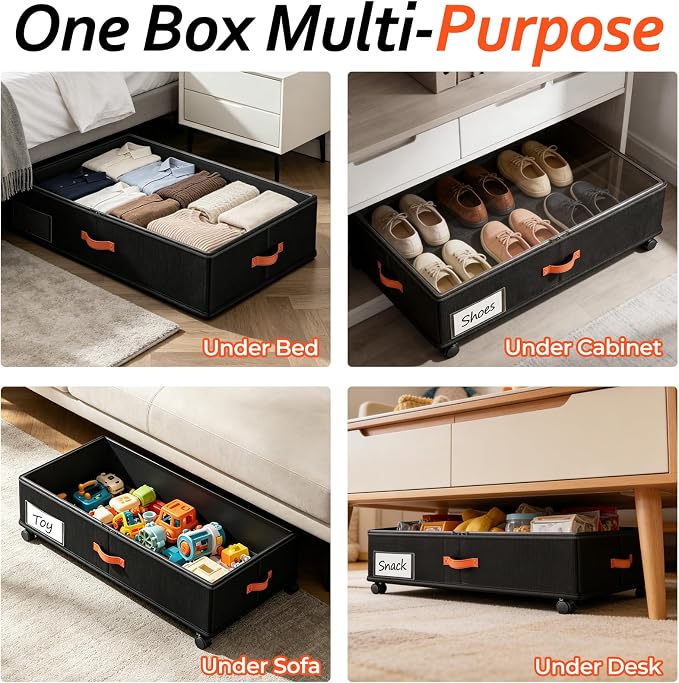 Under Bed Storage with Wheels 2-Pack, Under Bed Storage Containers 66L Clear - Image 8