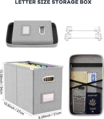 File Organizer Box with Lid, Hanging Filing File Box with Mesh Pocket, Document - Image 2