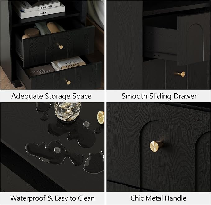 Nightstand with Charging Station, Modern Nightstand with Arched Design - Image 5