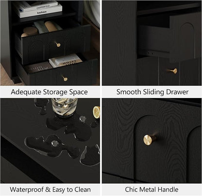 Nightstand Set of 2 with Charging Station, Mid Century Modern Nightstand with - Image 4