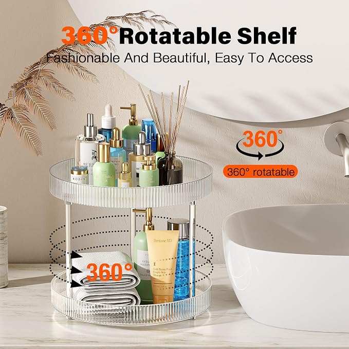 360° Clear Rotating Storage Tray, 2 Tier Lazy Susan Bathroom Countertop - Image 2