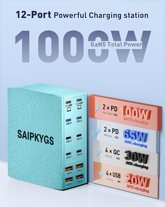 USB Charging Station, 12-Port USB C Charger Block - Image 2