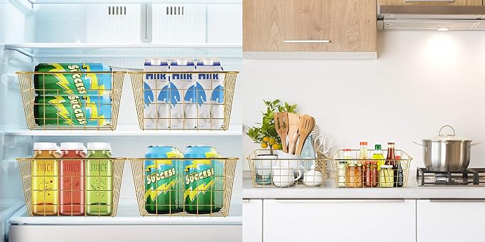 Wire Baskets for Storage Pantry, 4 Pack, 11 x 8.7 x 4.7 in, Metal Bin - Image 2