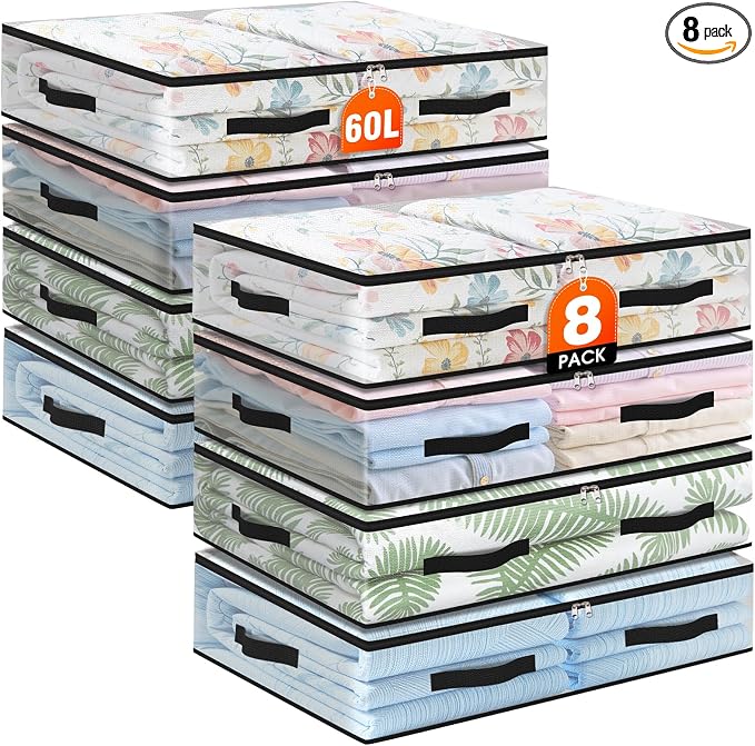 8 Pack Under Bed Storage Bags, 60L Foldable Clear Storage Containers by Unknown