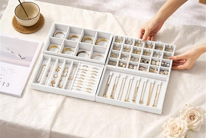 Velvet Jewelry Drawer Organizer Trays – White Stackable Jewelry Storage Inserts - Image 3