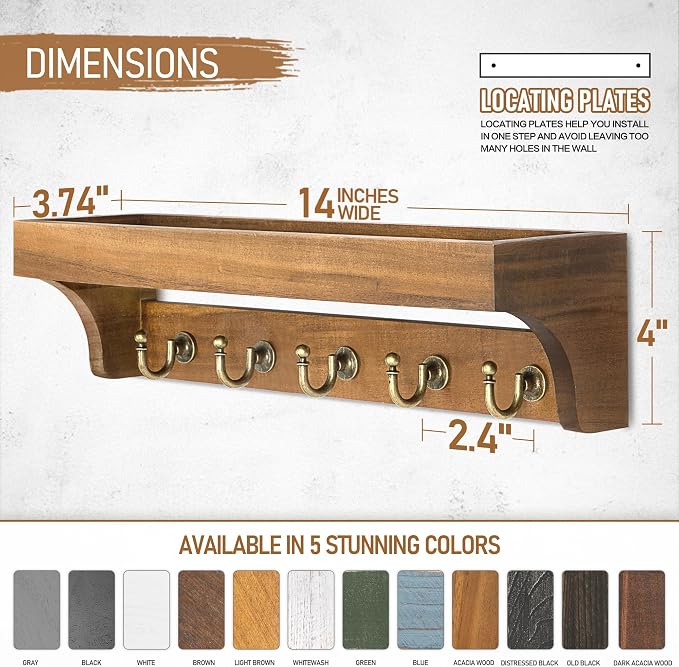 Rebee Vision Acacia Wood Farmhouse Key Holder Wall Mount - Image 2