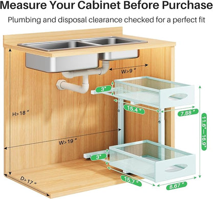 Under Sink Organizer, 2 Tier Pull out Cabinet Organizer Baskets - Image 2