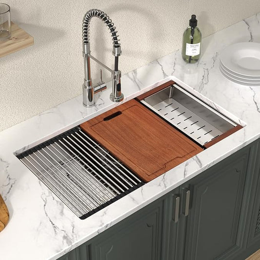 Lordear 30 Inch Undermount Kitchen Sink Workstation 16 Gauge Stainless Steel by LORDEAR