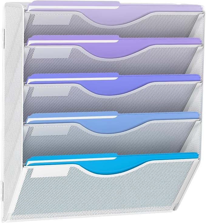 5 Tier Hanging Wall File Organizer, Mesh Mail Paper Orgnization Hanging File by Gawerk