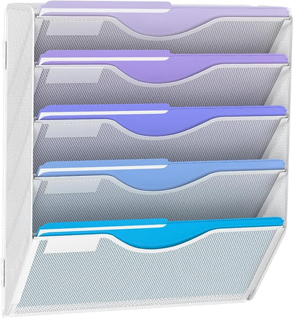 5 Tier Hanging Wall File Organizer, Mesh Mail Paper Orgnization Hanging File by Gawerk