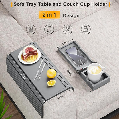 Bestjing Bamboo Couch Armrest Table, Sofa Arm Tray - Image 3