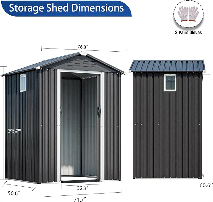 JYQAQA 6x4 FT Outdoor Storage Shed, Waterproof Metal Garden Sheds - Image 2