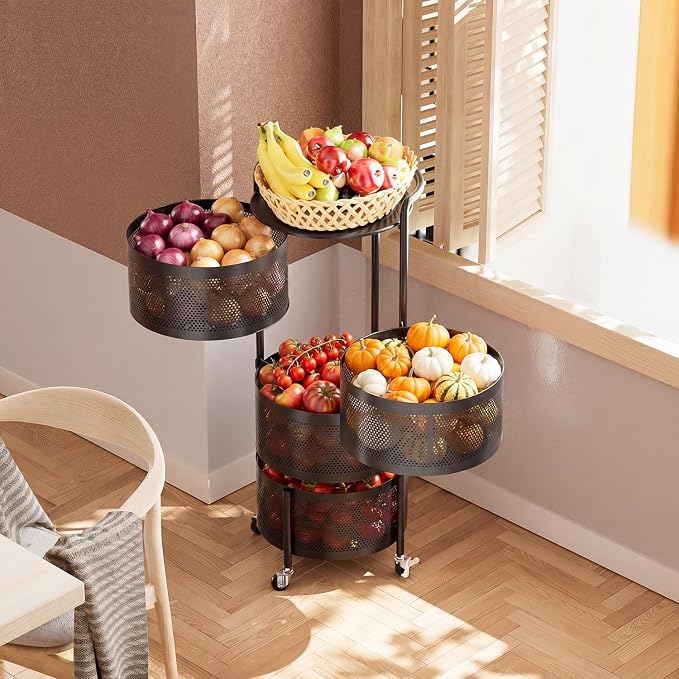 JAQ No Assembly Rotating Kitchen Storage Rack, 4-Tier Metal Basket Organizer - Image 9
