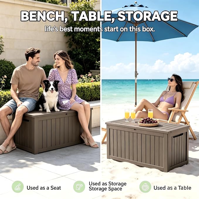 182 Gallon Outdoor Deck Storage Box, Large Waterproof Resin Patio Storage Box - Image 6