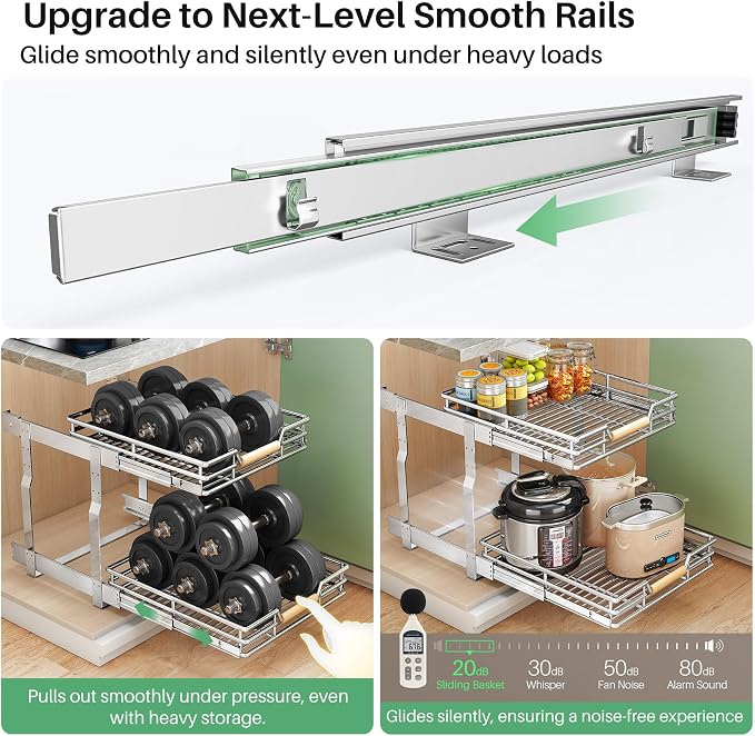 Pull out Cabinet Organizer, 2 Tiers 17"W X 21"D, Heavy Duty Smooth Sliding - Image 4