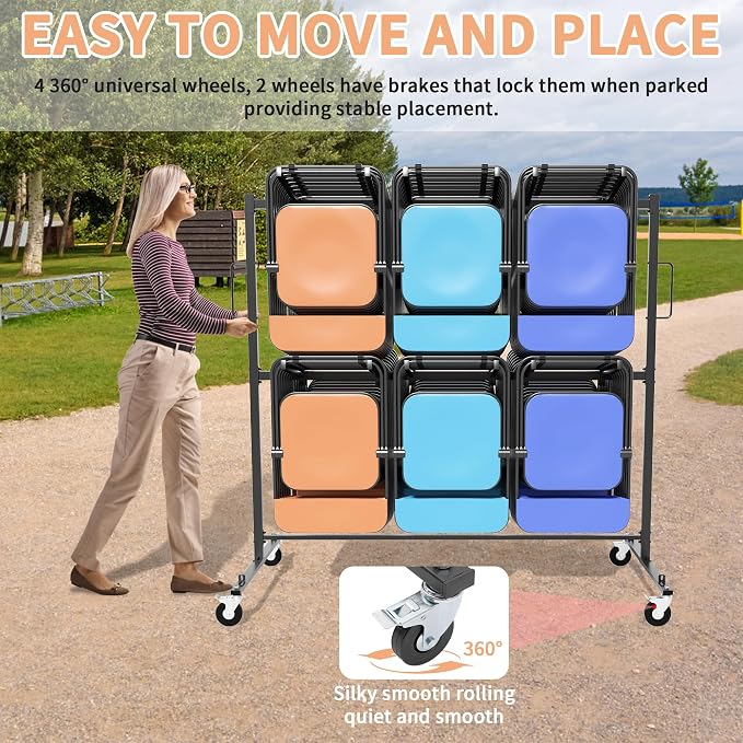 Folding Chair Rack with Wheels, Folding Chair Cart - Image 4