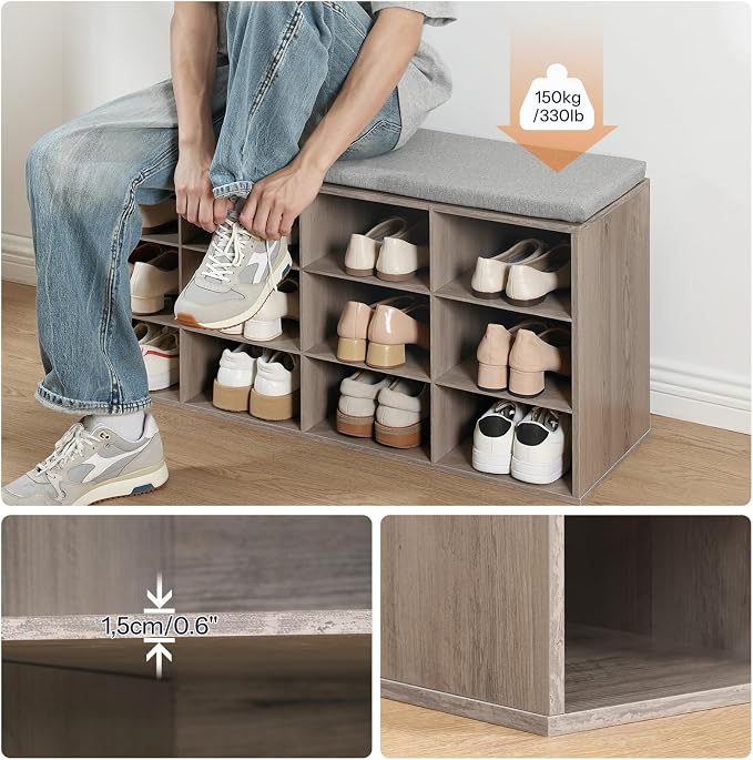 HOOBRO Shoe Storage Bench with Cushion, 39.4" L Entryway Bench with 12 Cubbies - Image 6