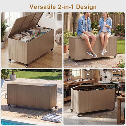 Outdoor Storage Box with Wheels 250 Gallon, Metal Deck Boxes Waterproof - Image 6