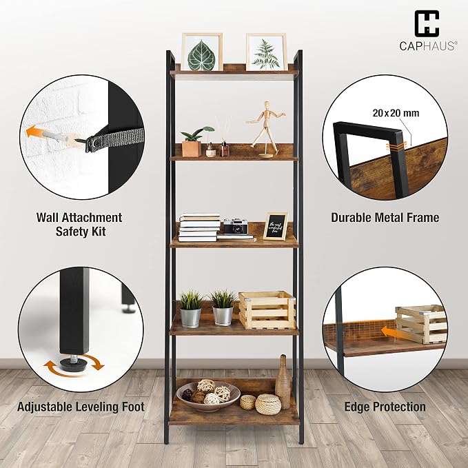 CAPHAUS 5 Tier Ladder Bookshelf, 24 Inch Width Free Standing Shelf, Bookcase - Image 5