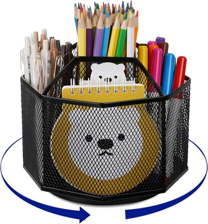 Comix 360° Rotating Pen Holder for Desk, 5 Compartments Office Desk Organizer by Comix