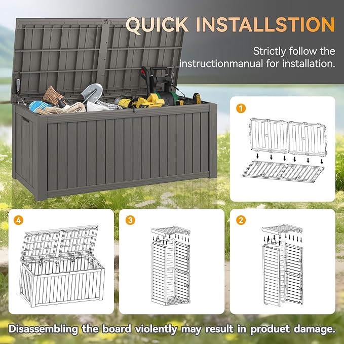 150 Gallon Outdoor Storage Box, Resin Deck Boxes Outdoor Waterproof - Image 7