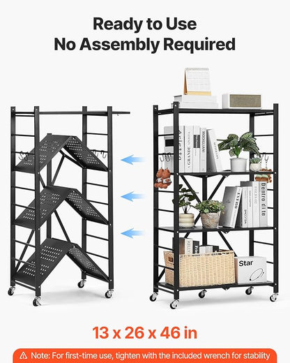 VEVOR 4-Tier Foldable Storage Shelf, 26W x 13D x 46H Inch Folding Metal Rack - Image 4