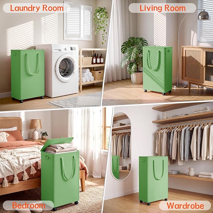 Slim Laundry Hamper with Wheels, 15 Gal Rolling Laundry Basket with lid and - Image 7
