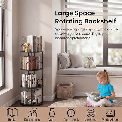 3 Tier Rotating Bookshelf, 360° Spinning Bookshelf Tower, Narrow Corner Book - Image 4