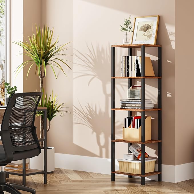 TUTOTAK Bookshelf, 5-Tier Tall Narrow Book Shelf by ChoosetutotakFurnitureBuildYourCozyHome