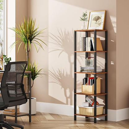 TUTOTAK Bookshelf, 5-Tier Tall Narrow Book Shelf by ChoosetutotakFurnitureBuildYourCozyHome