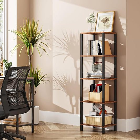 TUTOTAK Bookshelf, 5-Tier Tall Narrow Book Shelf by ChoosetutotakFurnitureBuildYourCozyHome