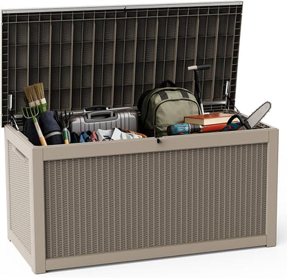 DRATO 320 Gallon Deck Box, Outdoor Large Waterproof Resin Storage Box by DRATOprovidesawarmandcozy