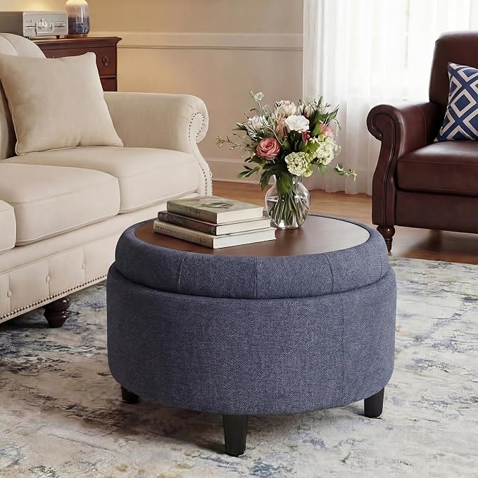 COLAMY Fabric Round Storage Ottoman - Image 7