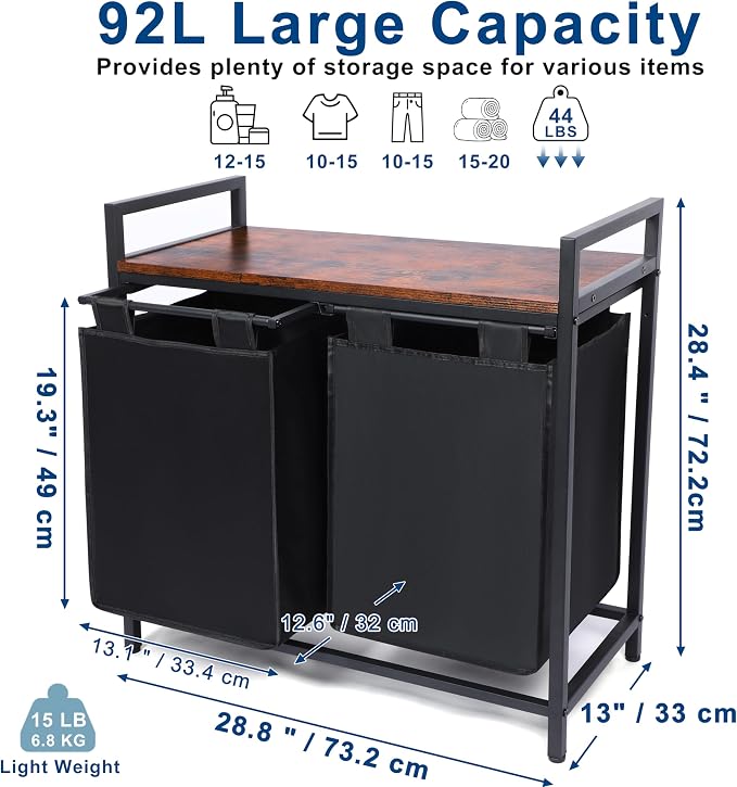Whitmor Laundry Sorter, 92L Laundry Hamper - Image 2