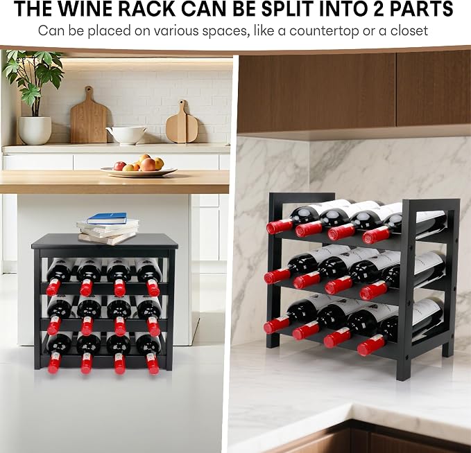 Wine Rack Free Standing Floor, 6-Tier 24 Bottles Display Wine Storage Shelves - Image 3